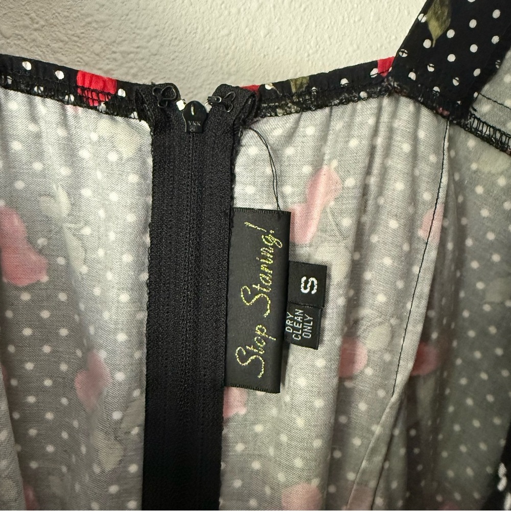 STOP STARING! black white red cherry polka dot fruit mod pinup sheath midi dress - Picture 7 of 7